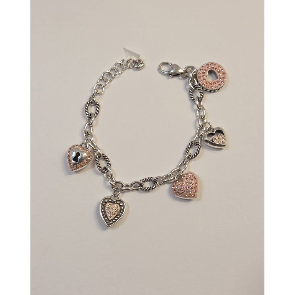 Authentic Brighton Pink Heart Charm Bracelet Retired 7-8.5"